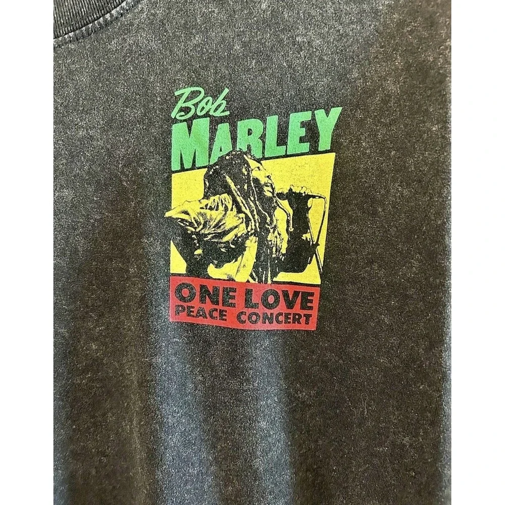 Bob Marley Acid Wash Concert T Shirt Retro Styling Reggae Music Large Black